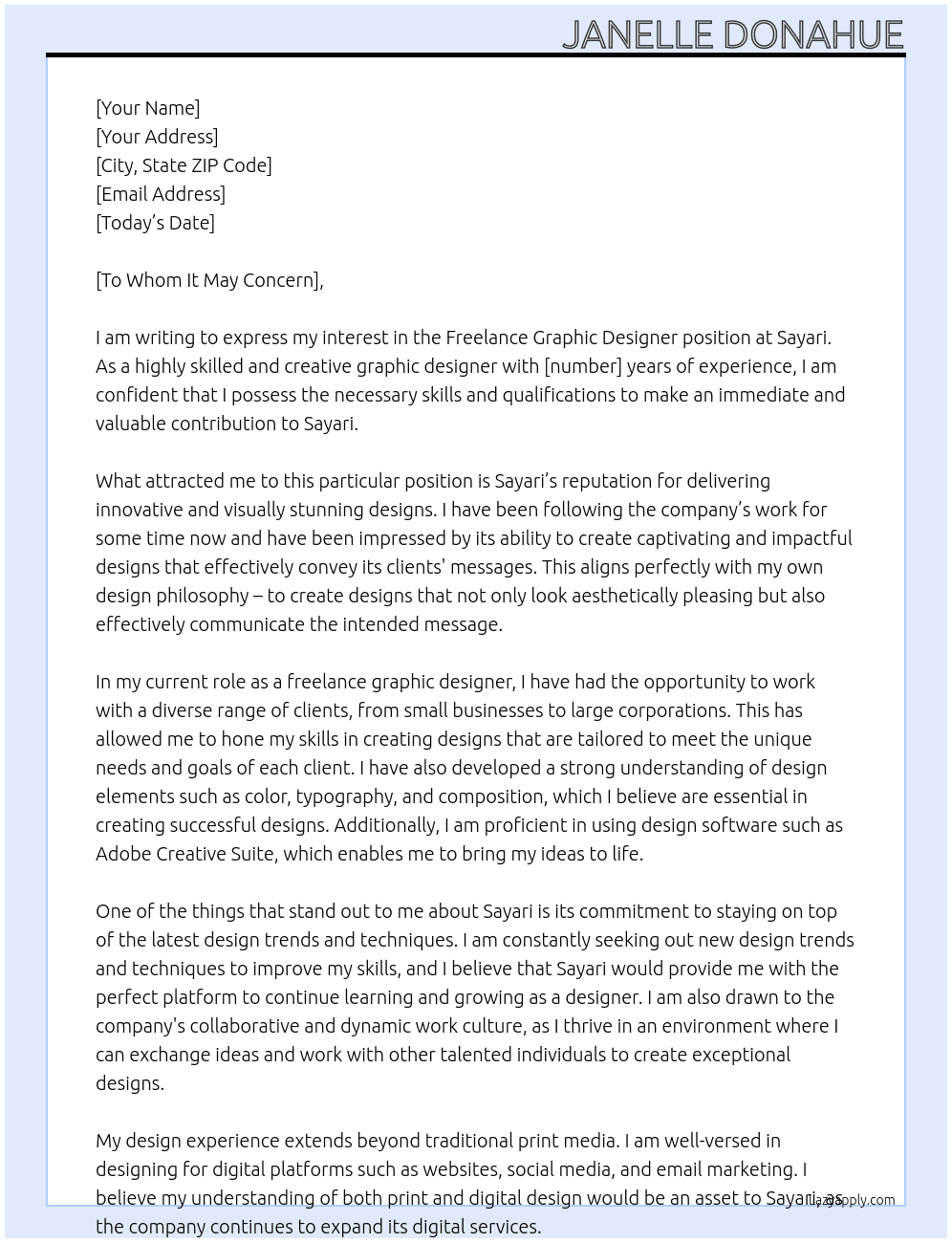 Freelance Graphic Designer At Sayari Cover Letter