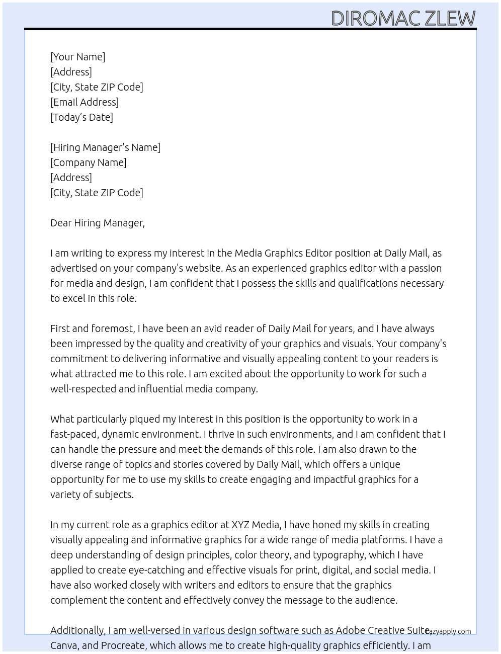 Media Graphics Editor At Daily Mail Cover Letter