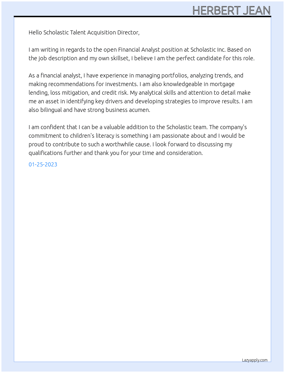 Cover letter for financial  anolis - LazyApply