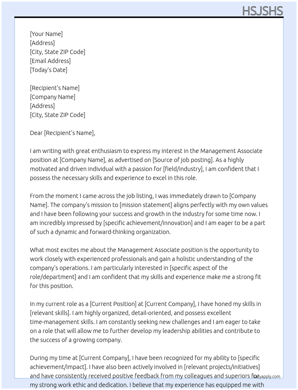 Management Associate At hshshw Cover Letter