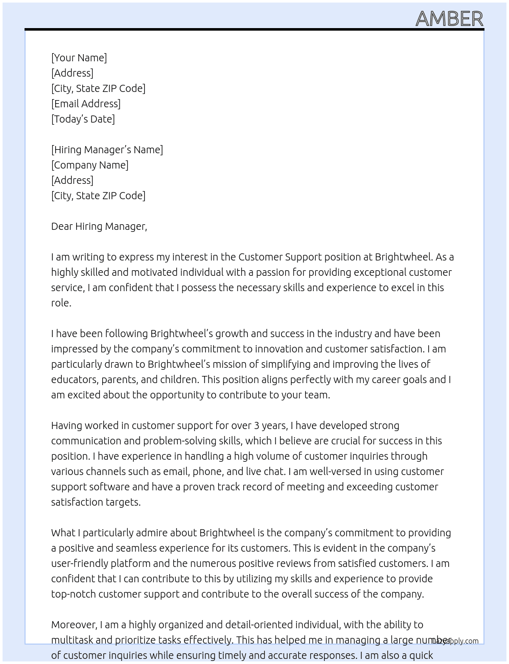 Customer Support  At Brightwheel Cover Letter