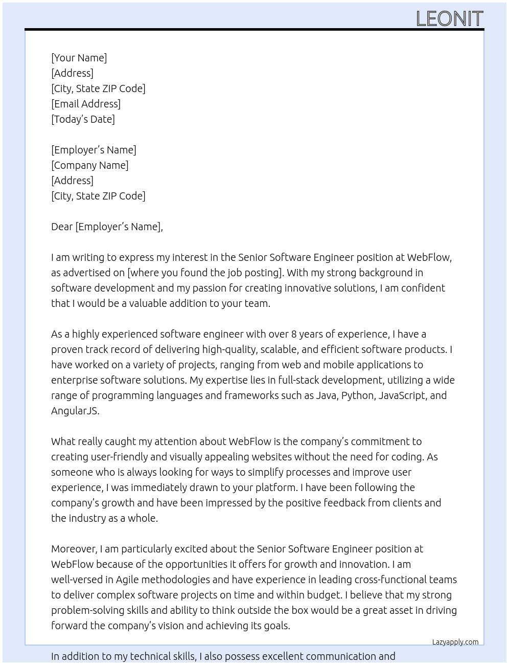 Senio Software Engineer At WebFlow Cover Letter