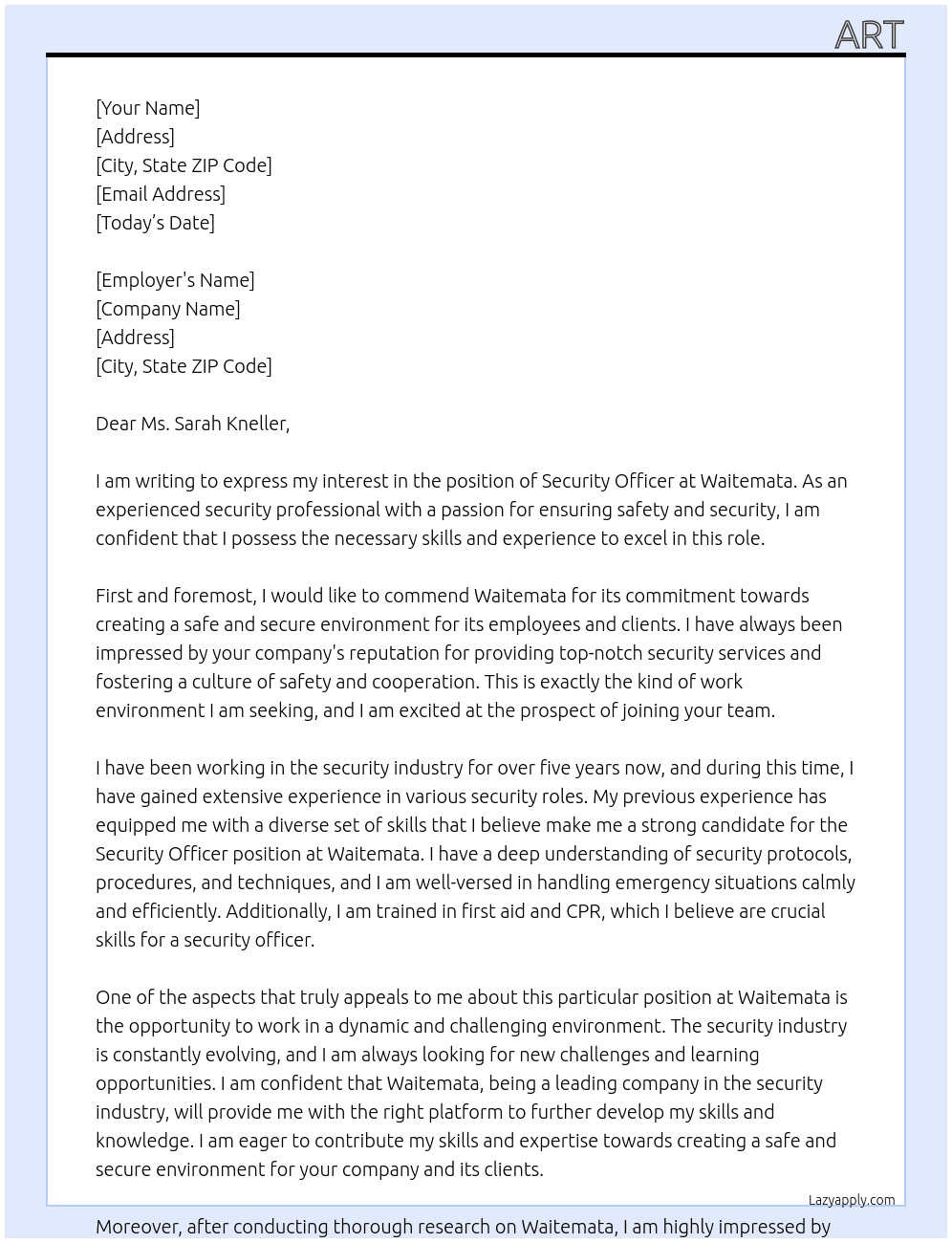 security officer At Waitemata Cover Letter