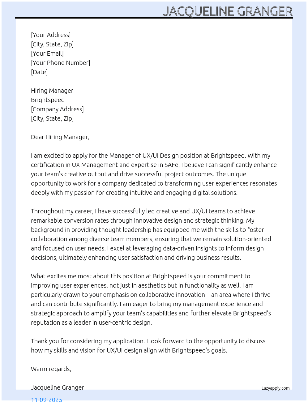 Cover letter for manager of ux/ui design - LazyApply