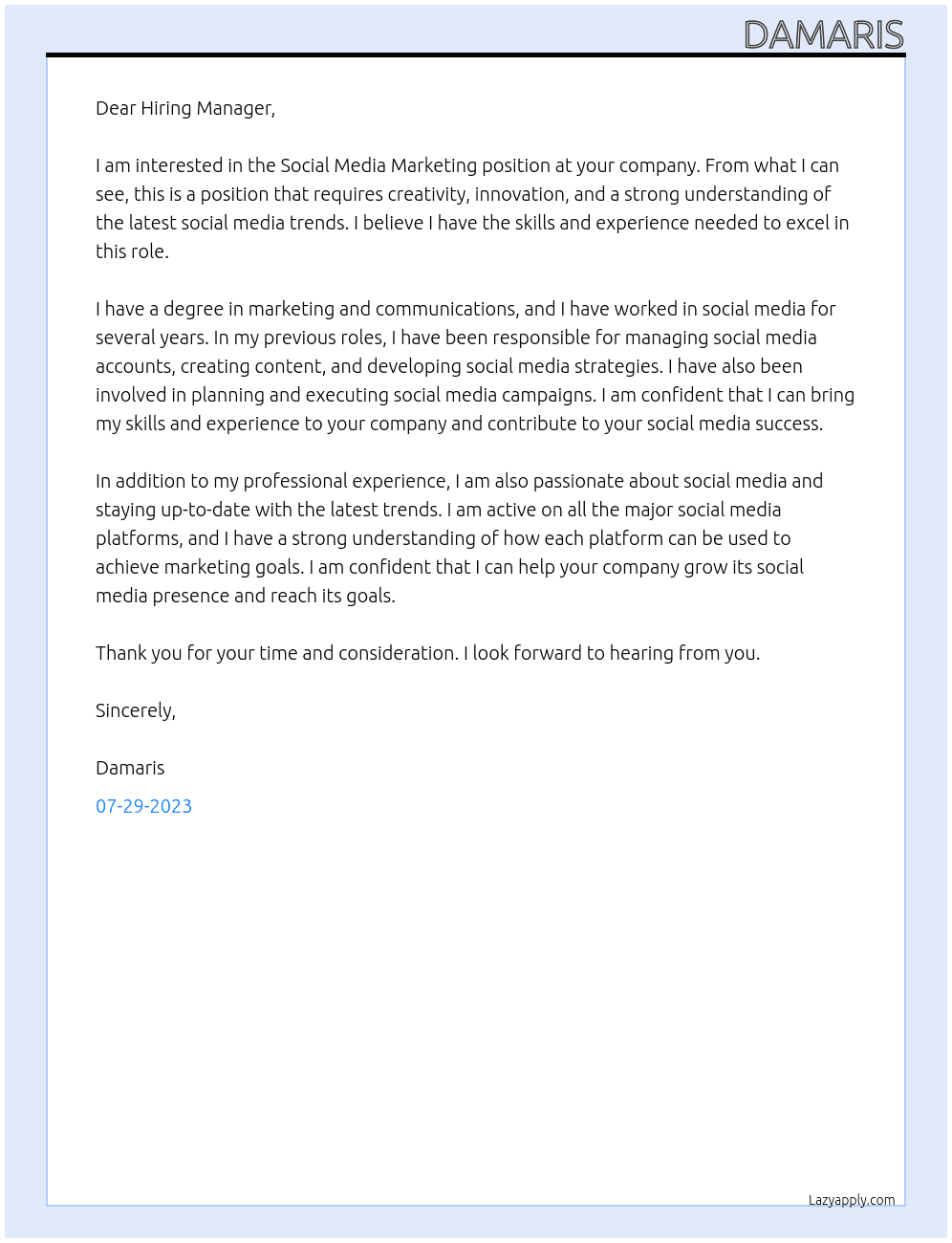 Company  At Social Media Marketing  Cover Letter