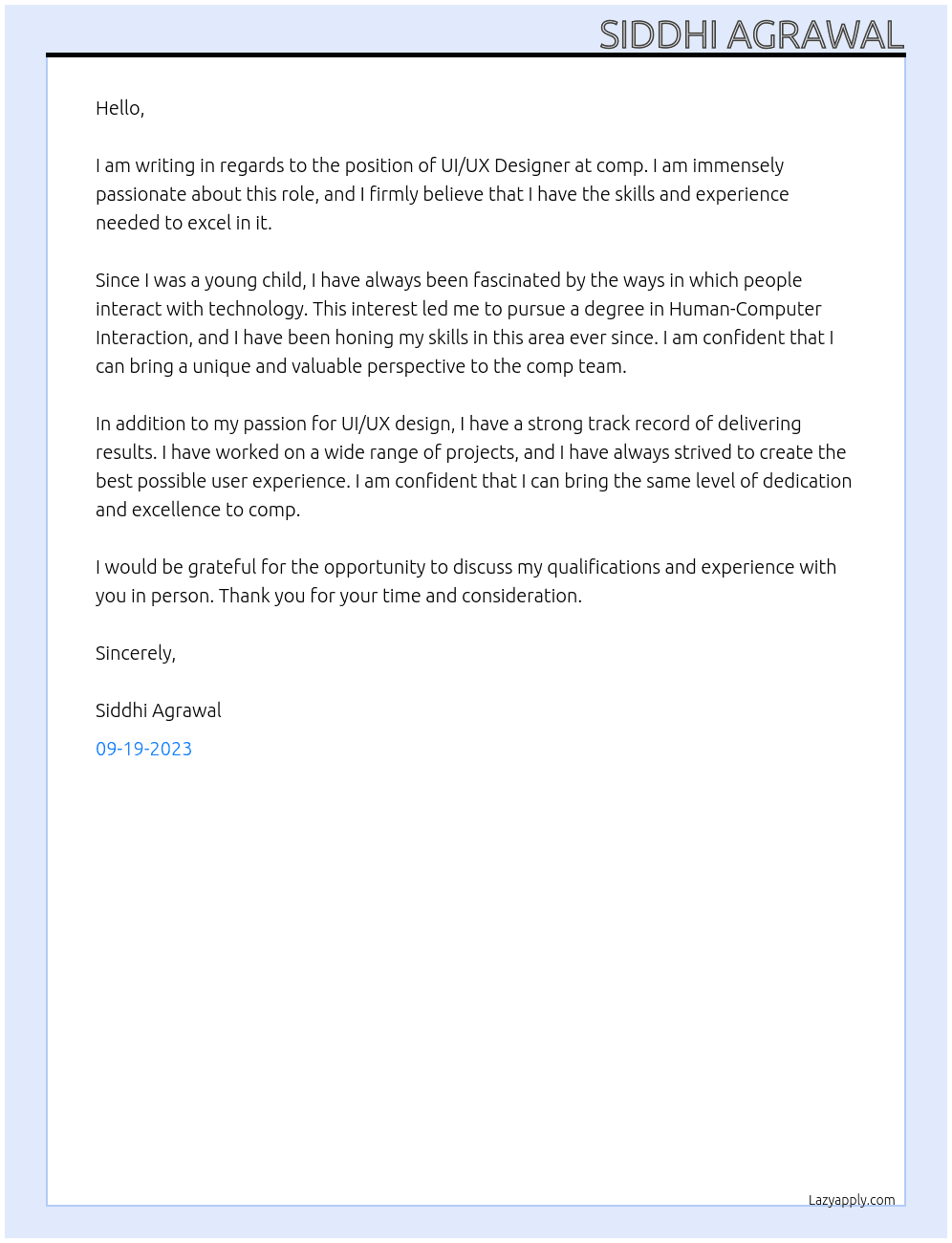 ui/ux designer At comp Cover Letter