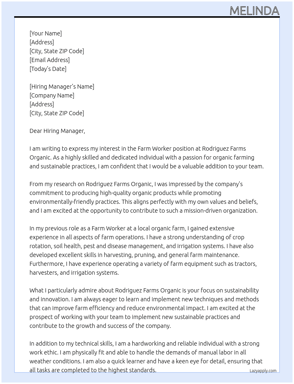Farm Worker At rodriguezfarmsorganic Cover Letter