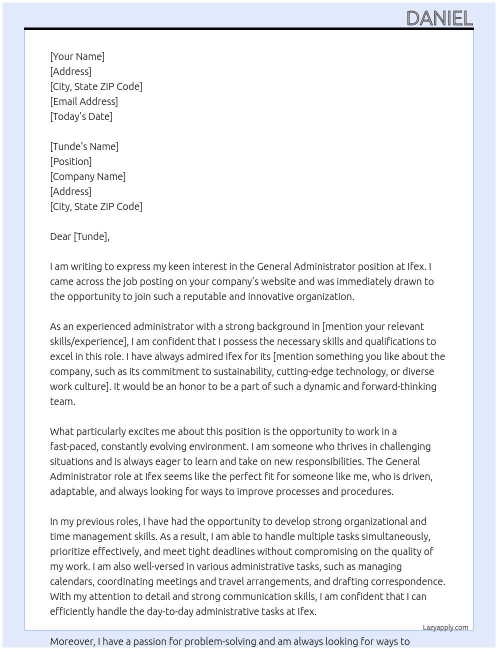 General Administrator At Ifex Cover Letter