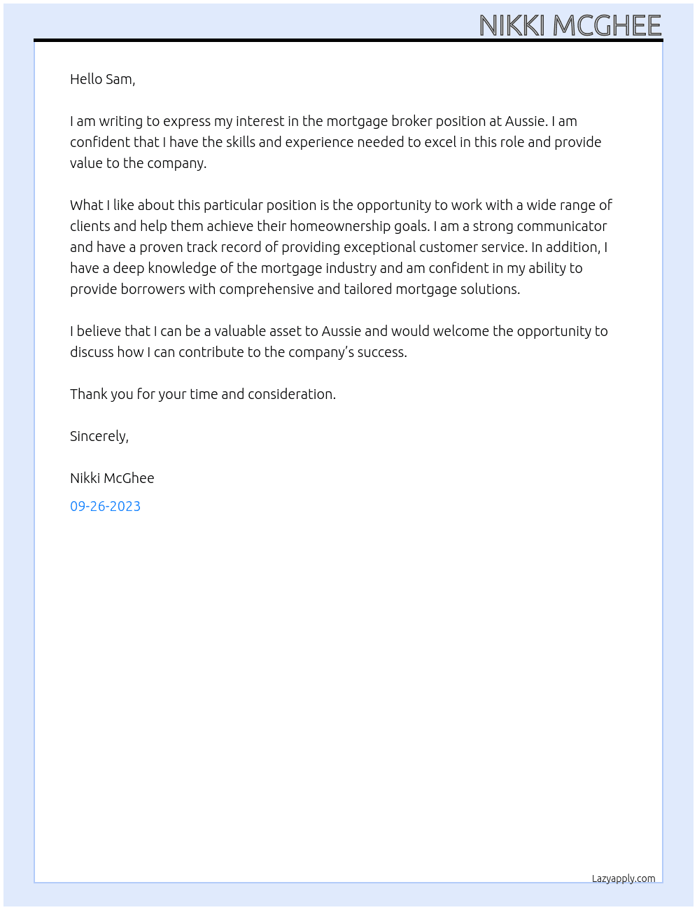 Mortgage Broker At Aussie Cover Letter