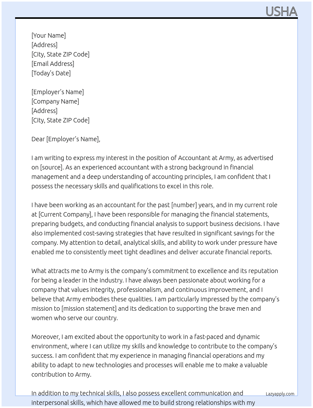 Accountant At army Cover Letter