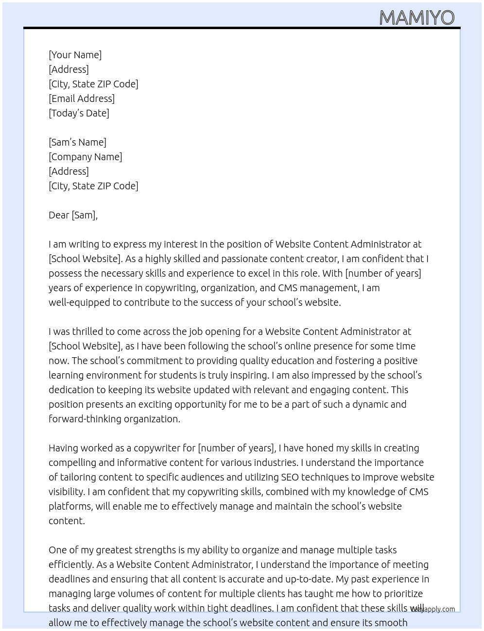 Website Content Administrator At school wesbite Cover Letter