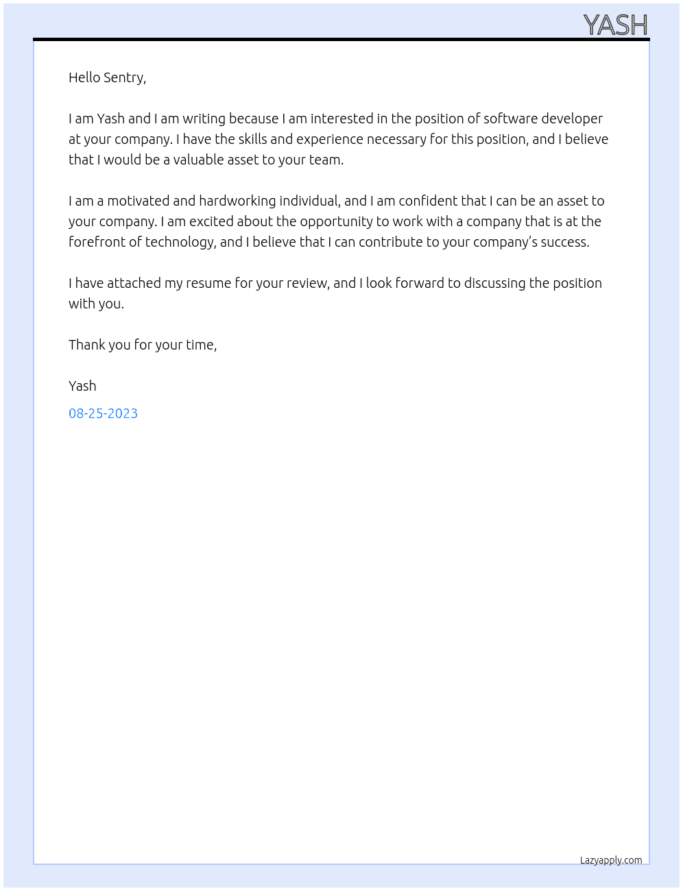 Software Developer At Sentry Cover Letter
