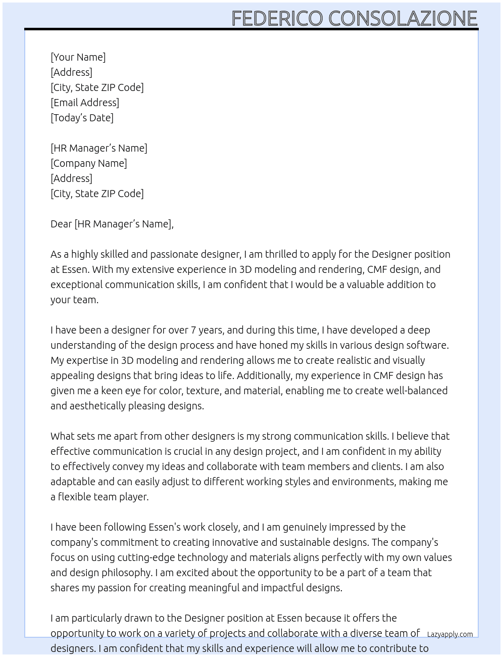 Designer At Essen Cover Letter