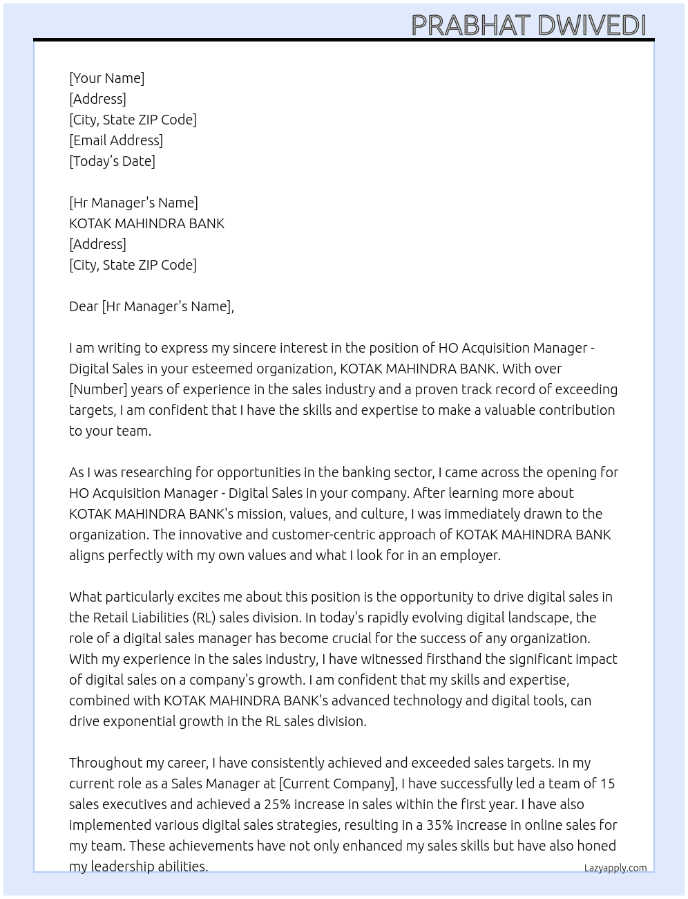 Cover letter for ho acquisition manager - digital sales-rl sales-sales - LazyApply