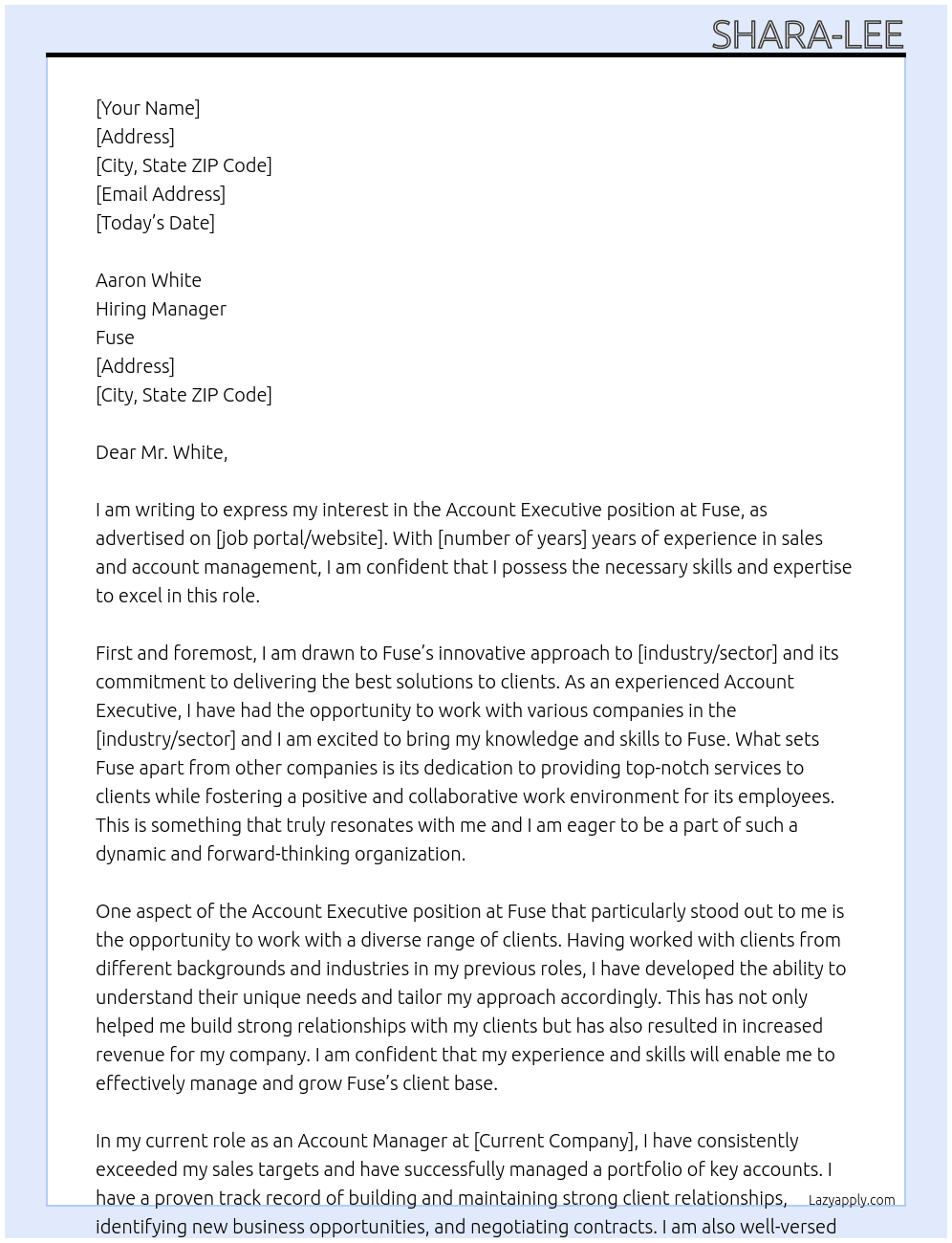 Account Executive At Fuse Cover Letter