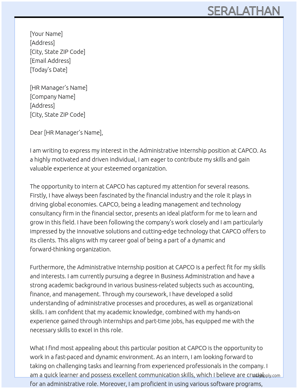 internship(ADMINISTRATIVE) At CAPCO Cover Letter