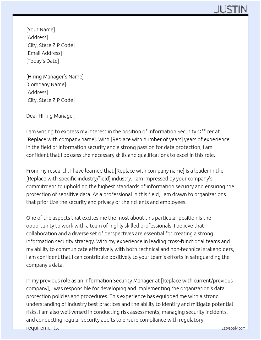 Information Security Officer At {Replace} Cover Letter