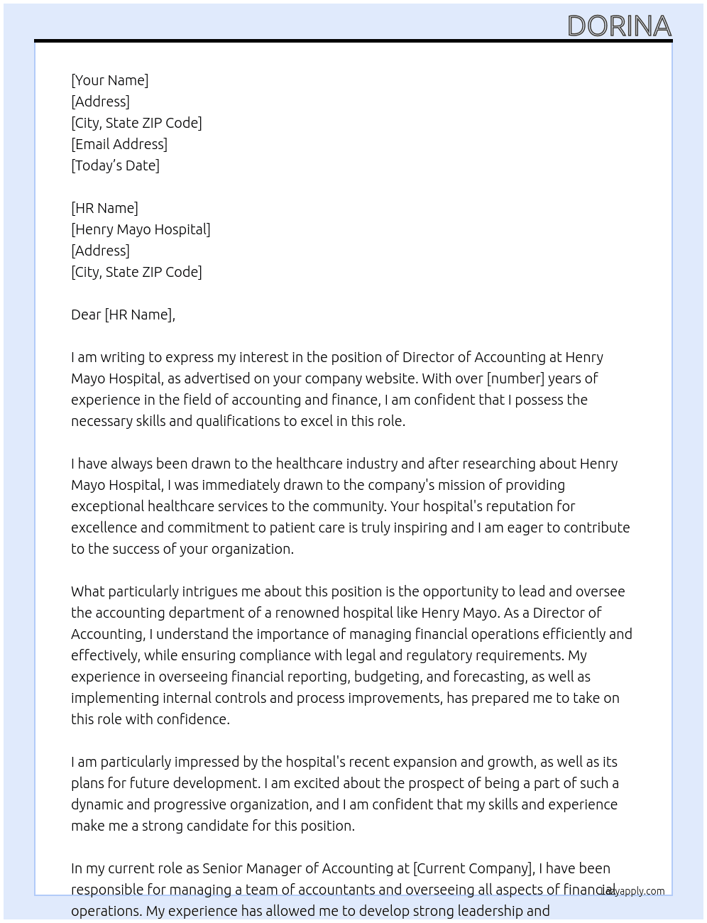 Director of Accounting At Henry Mayo Hospital Cover Letter