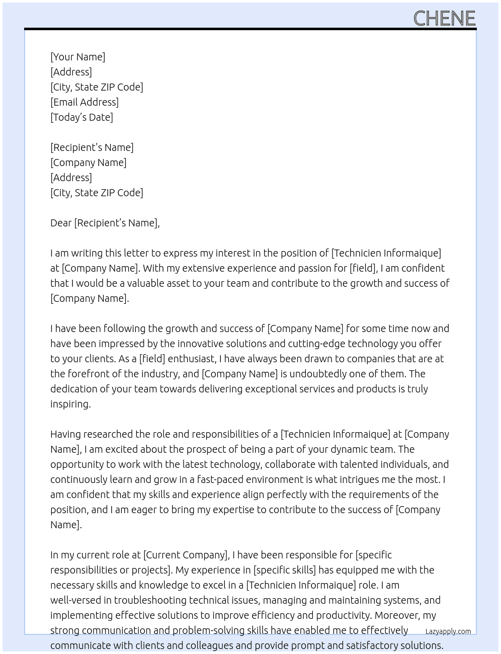 thenicien informaique At goo Cover Letter