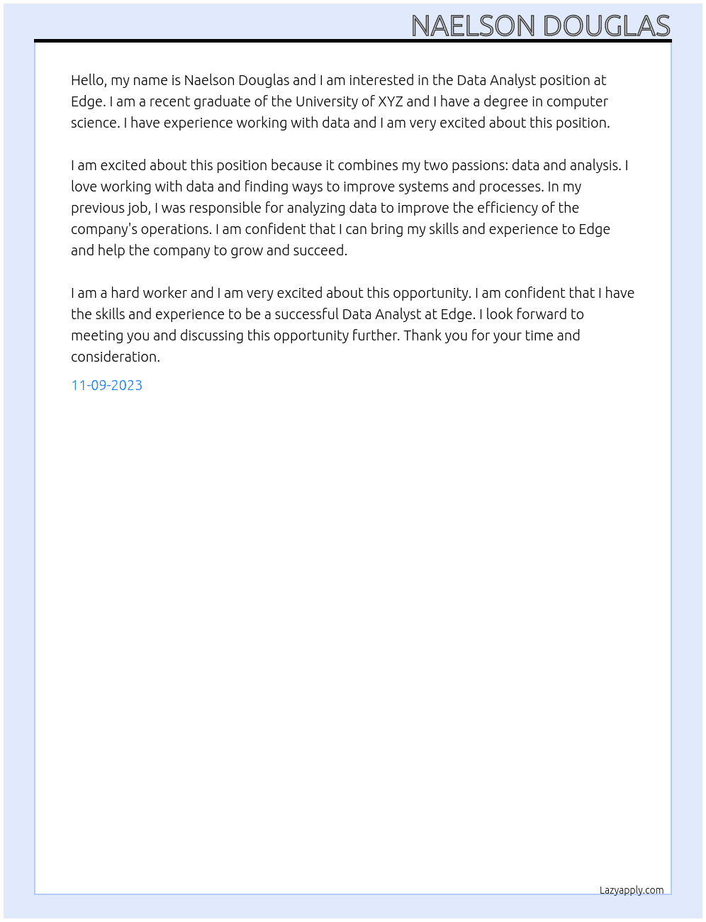 Data Analyst At Edge Cover Letter