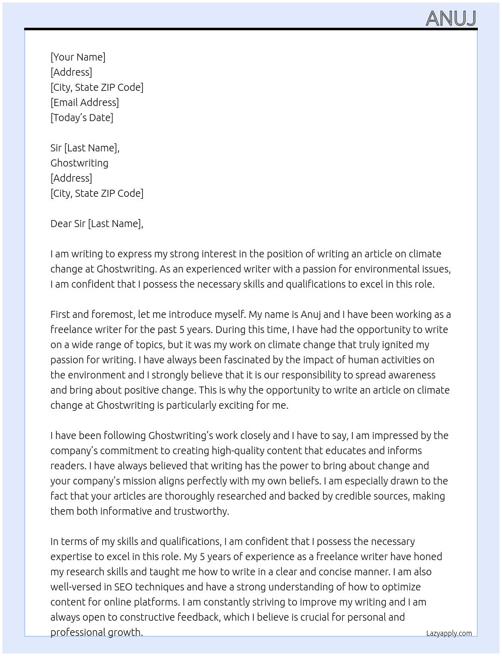 Article on Climate Change At Ghostwriting Cover Letter