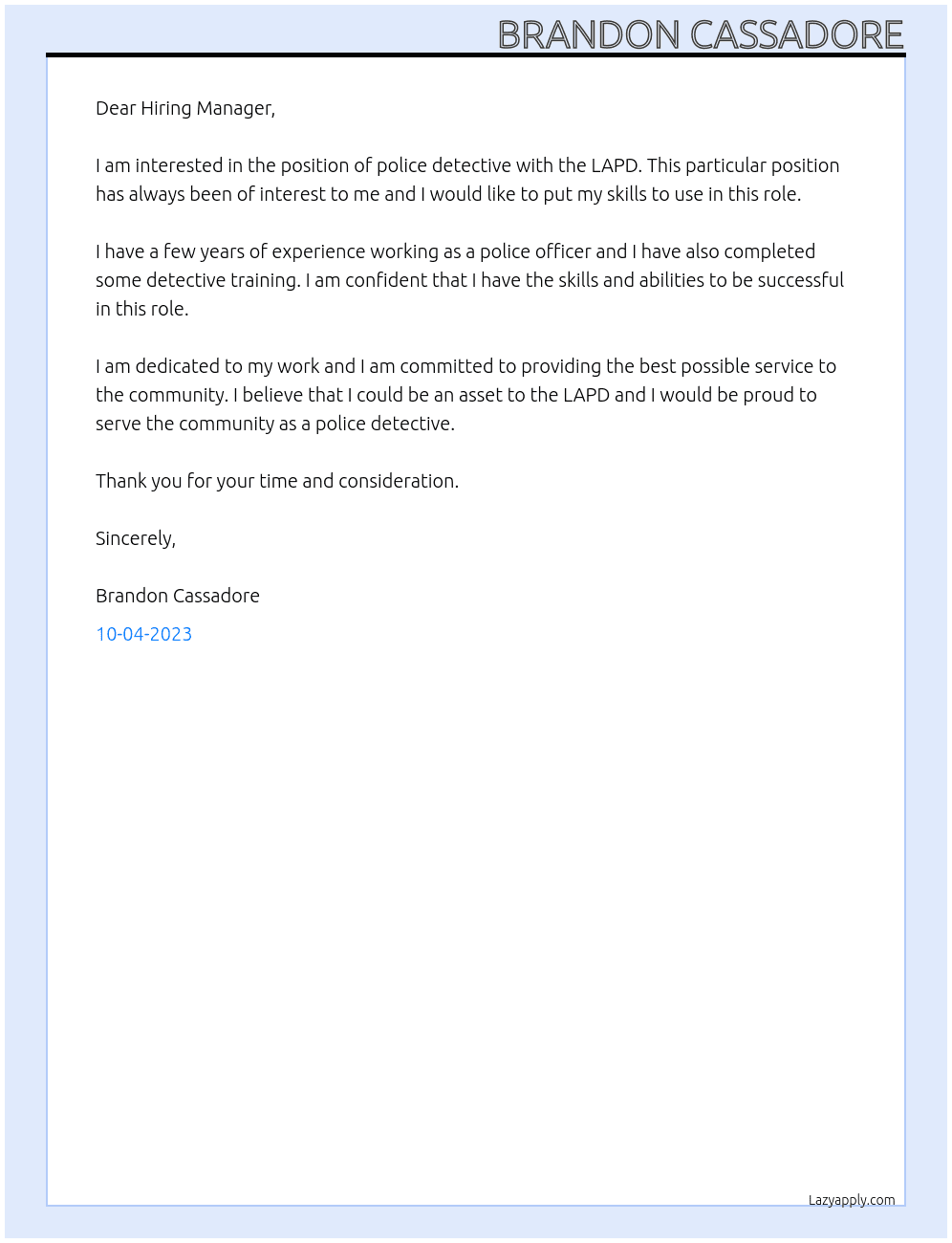 Police Detective At LAPD Cover Letter