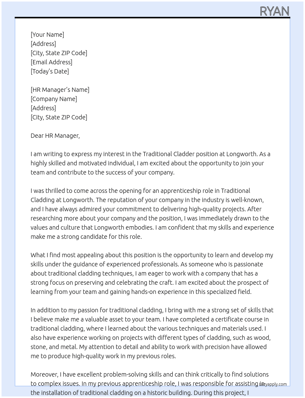 Traditional Cladder At Longworth Cover Letter