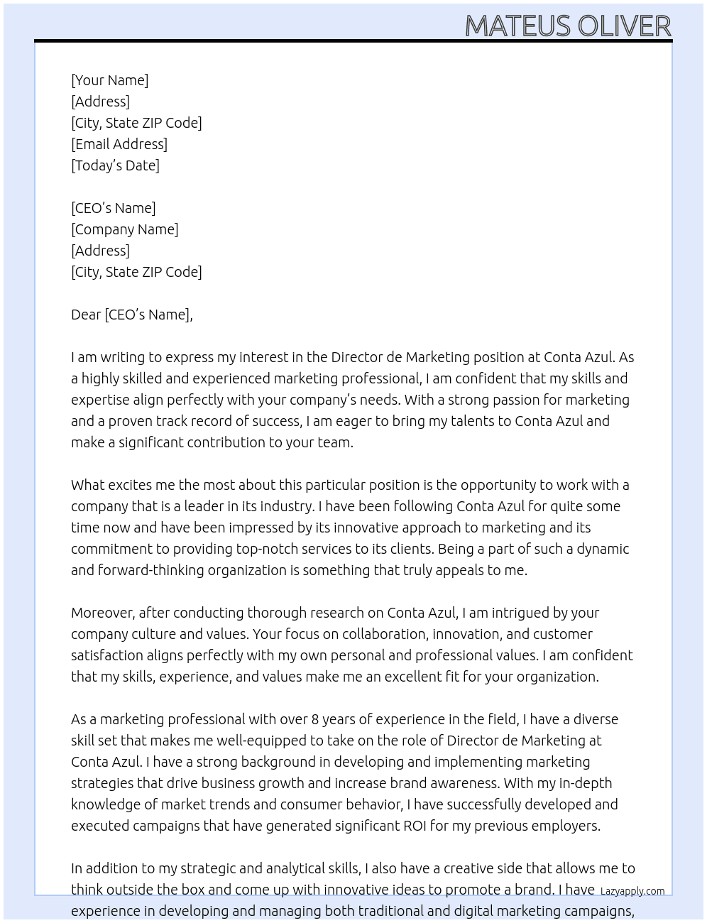 Diretor de Marketing At Conta azul Cover Letter
