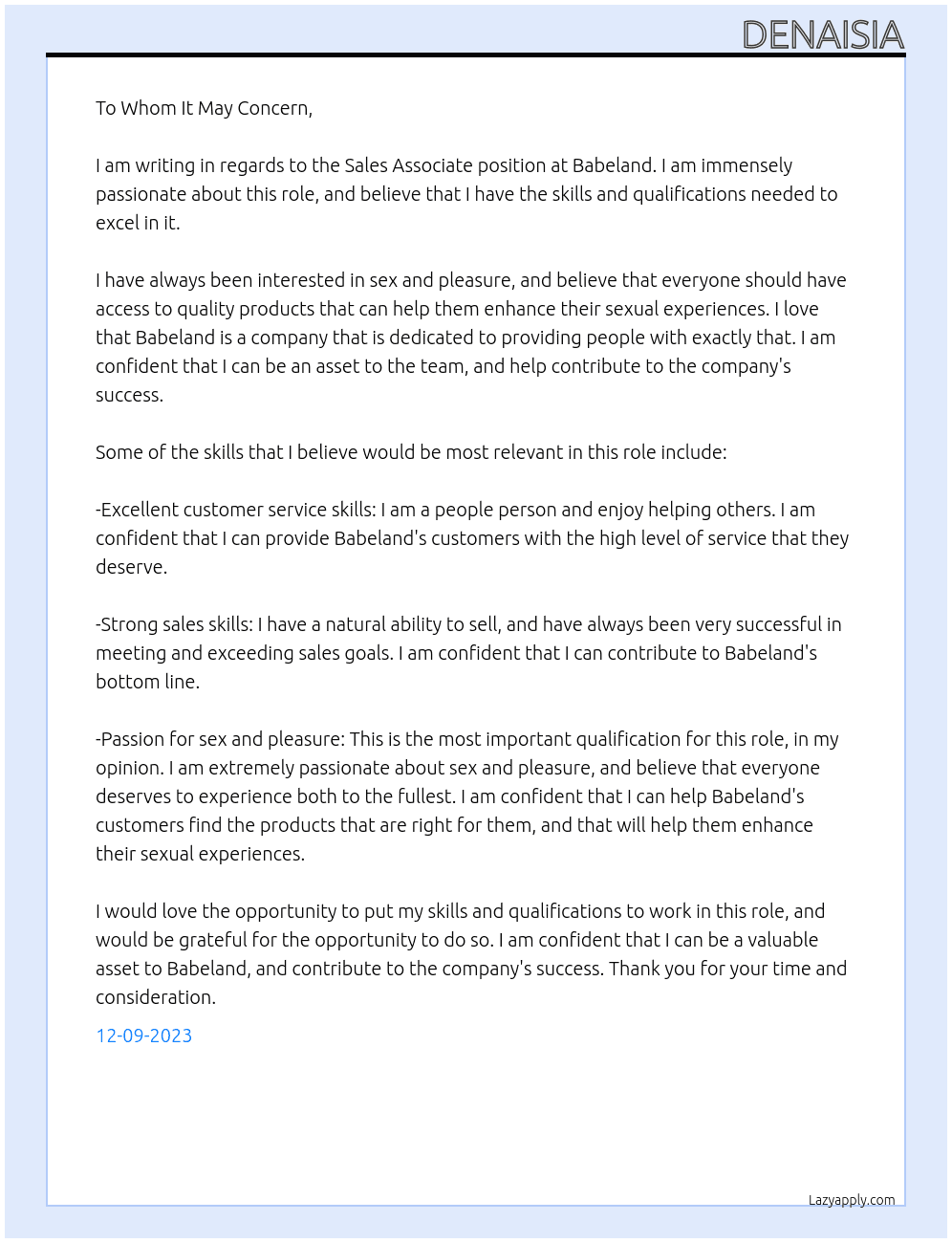 Sales Associate At Babeland Cover Letter