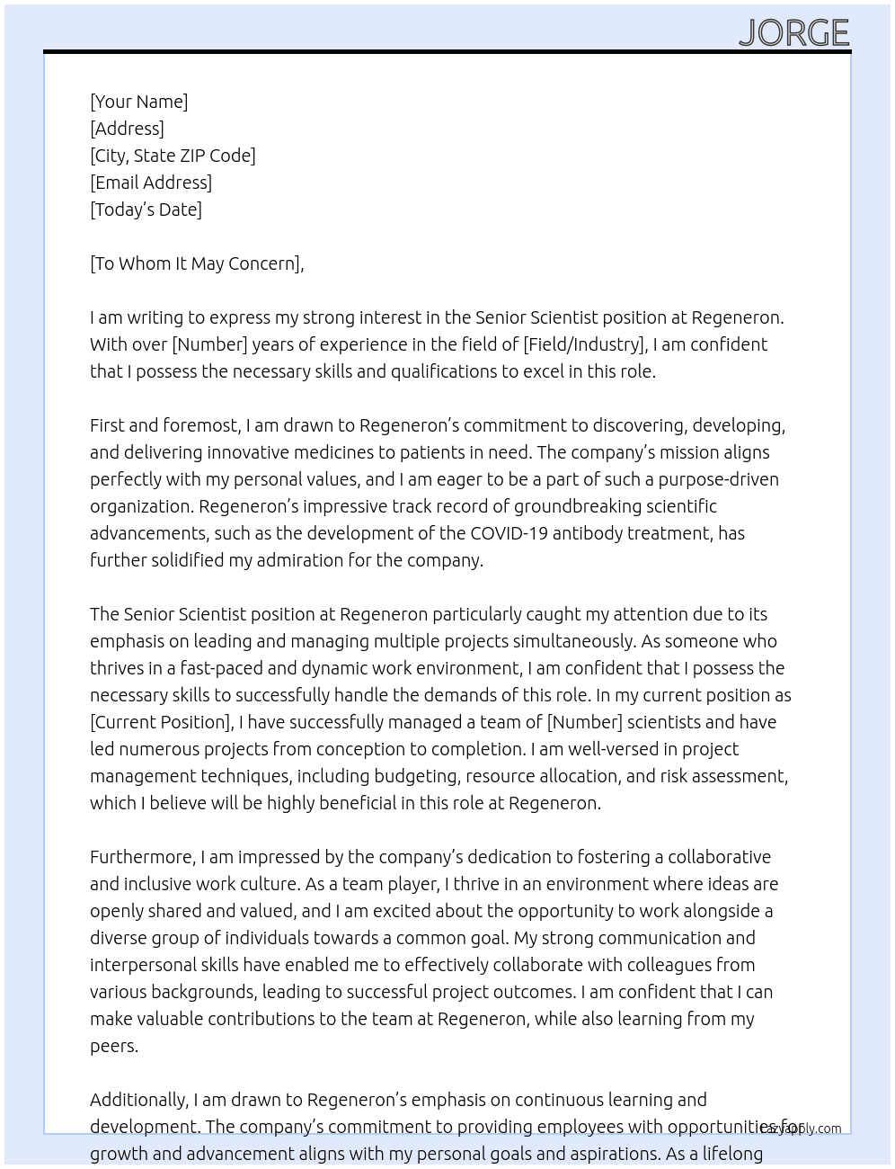 Cover letter for senior scientist - LazyApply