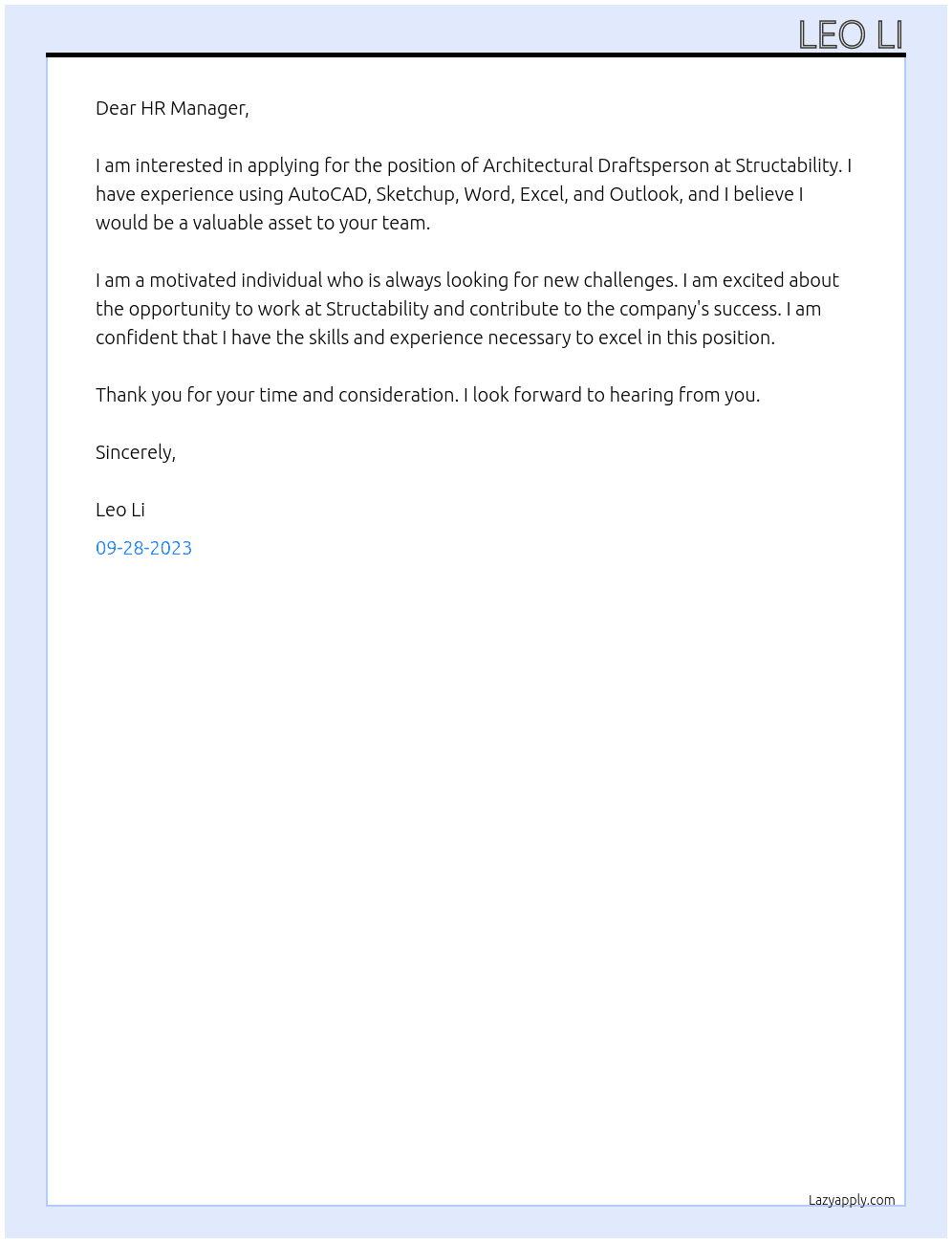 Architectural Draftsperson At Structability Cover Letter