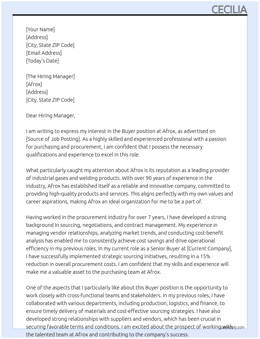 Buyer Position At Afrox Cover Letter