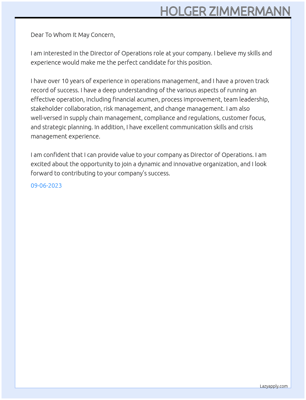 Director of Operations At not knowing yet Cover Letter