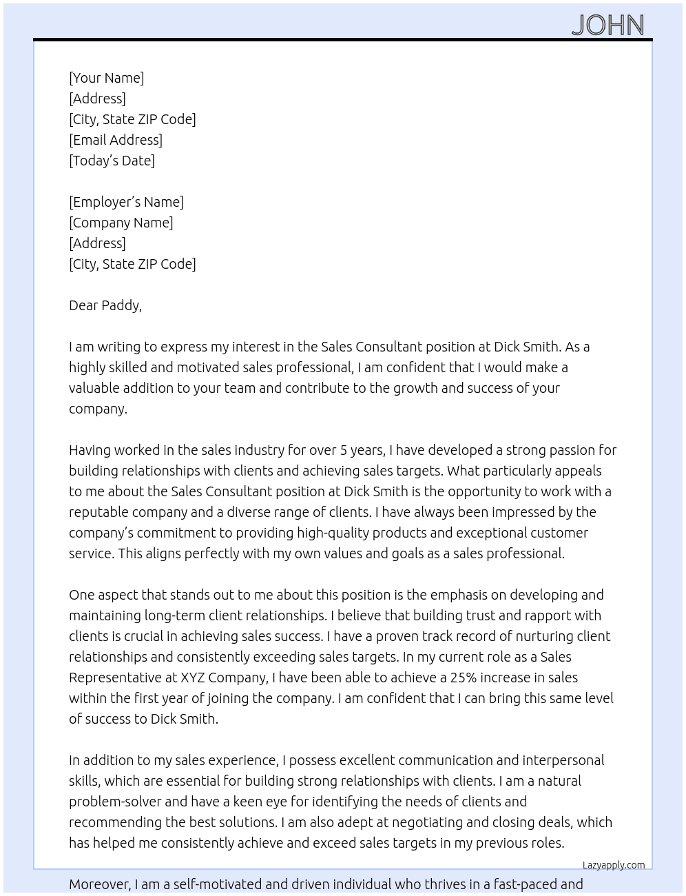 Sales Consultant At Dick Smith Cover Letter