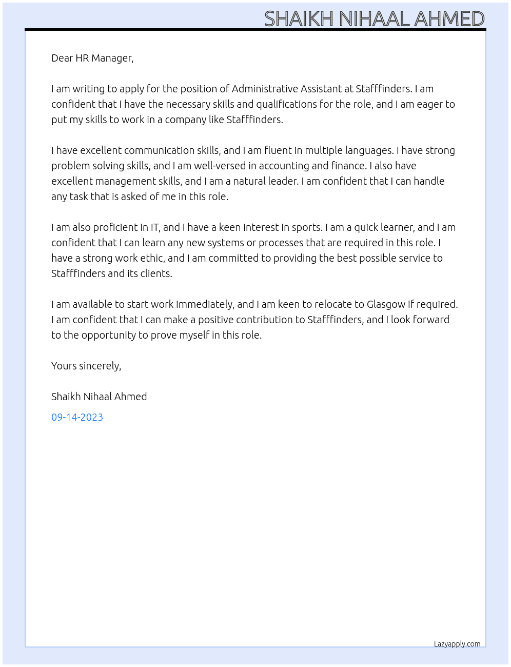 Administrative Assistant At Stafffinders Cover Letter