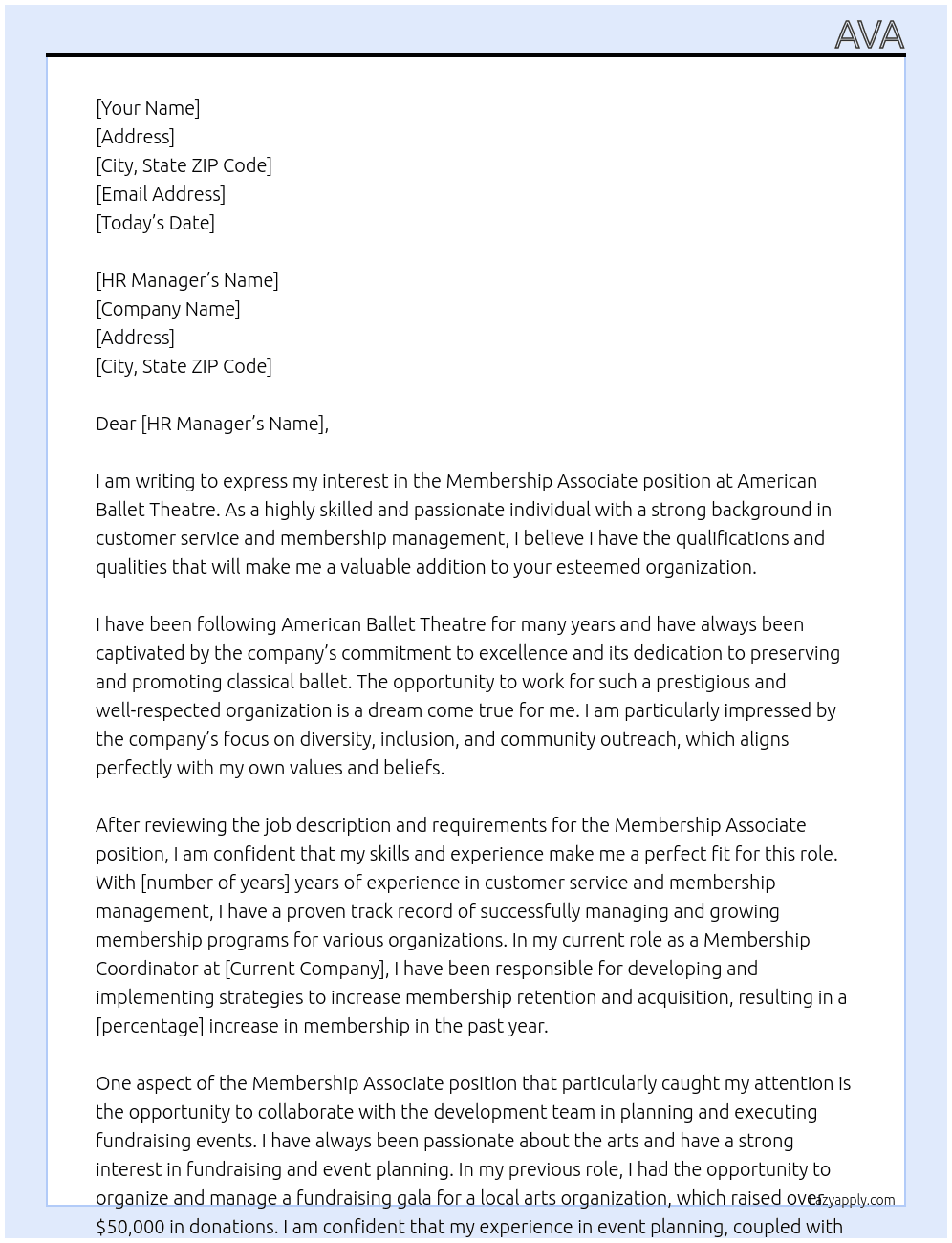 membership associate At American Ballet Theatre Cover Letter