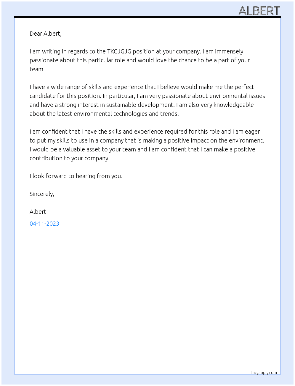 TKGJGJG At albert Cover Letter