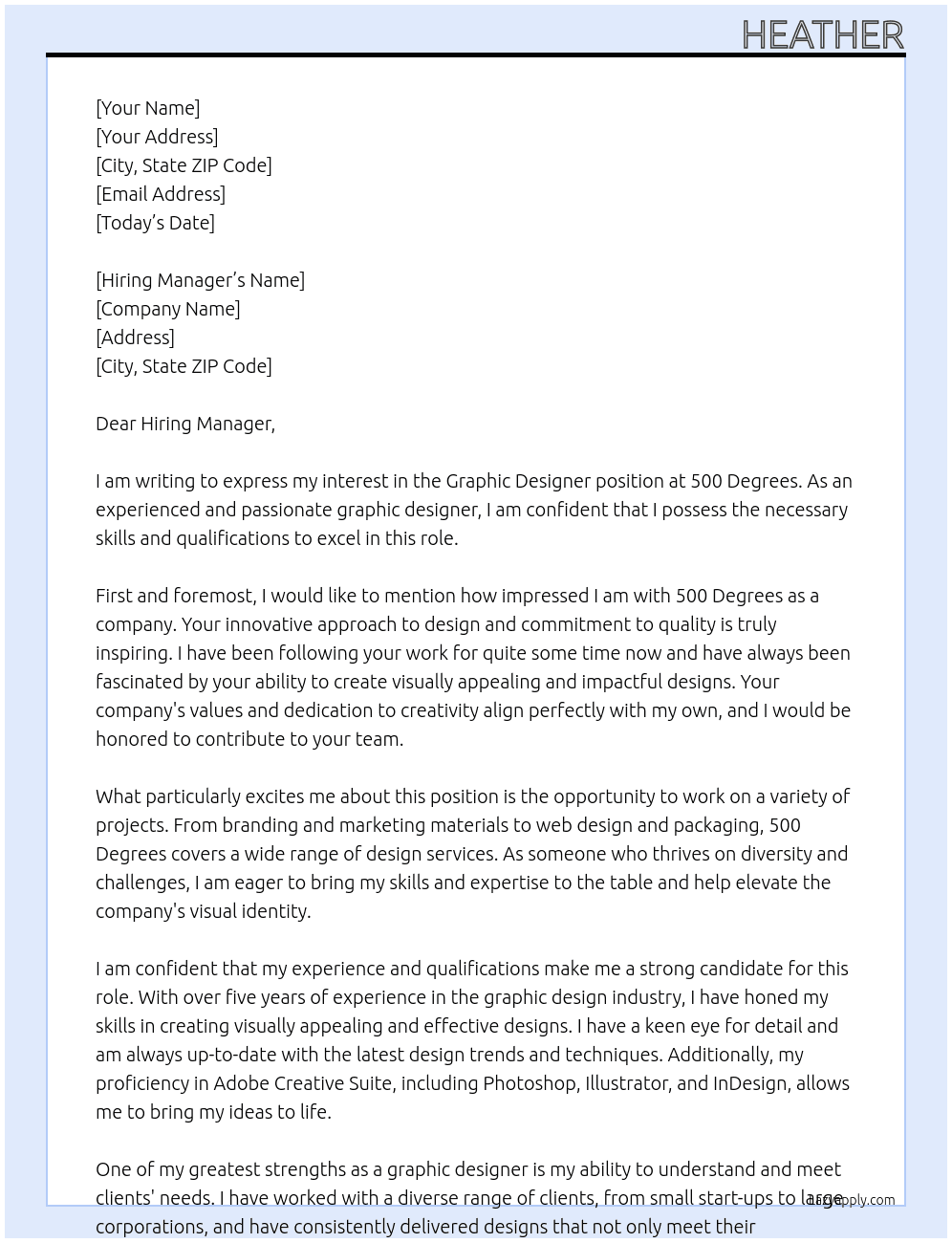 Graphic Designer At 500 Degrees Cover Letter