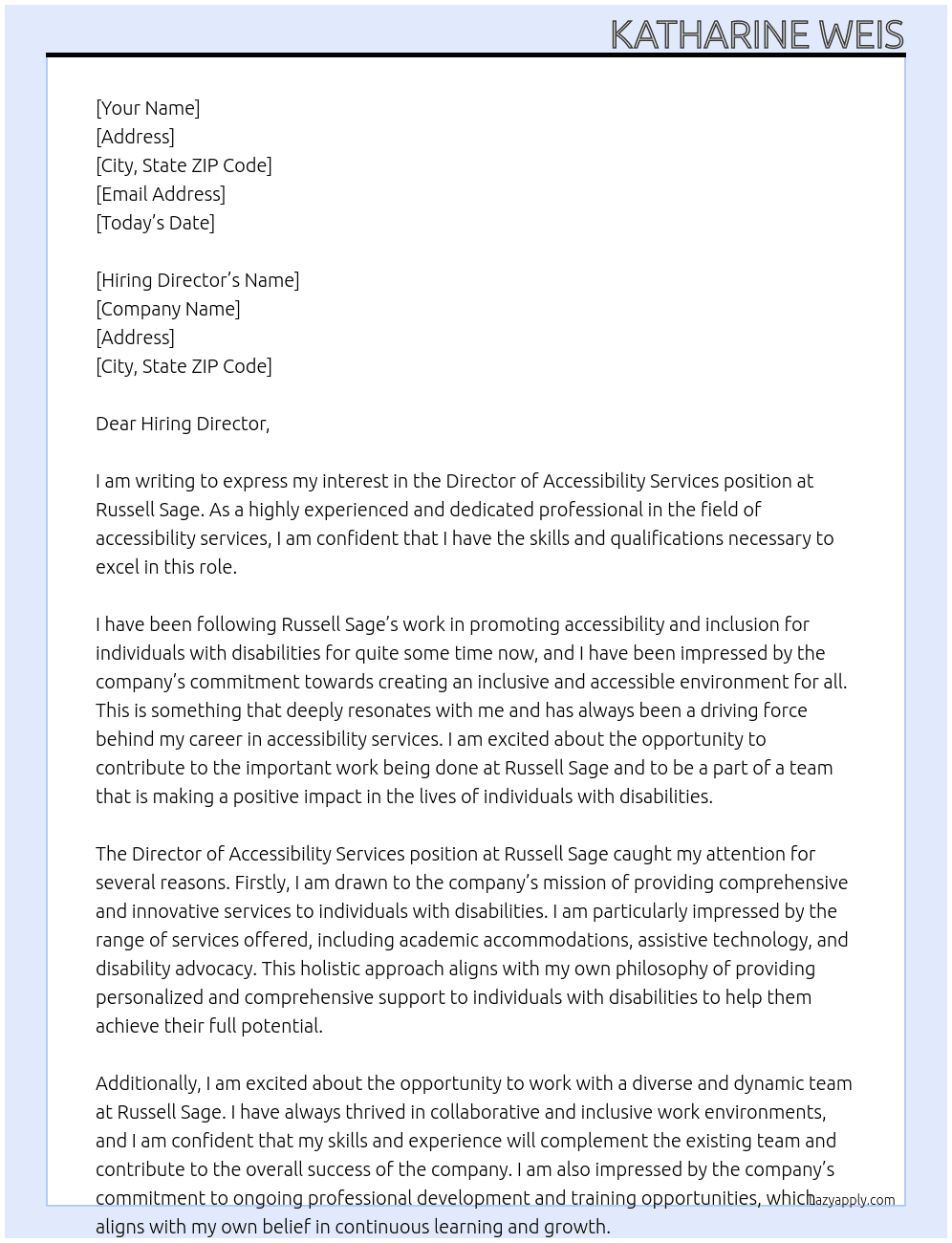 Director of Accessibility Services At Russell Sage Cover Letter