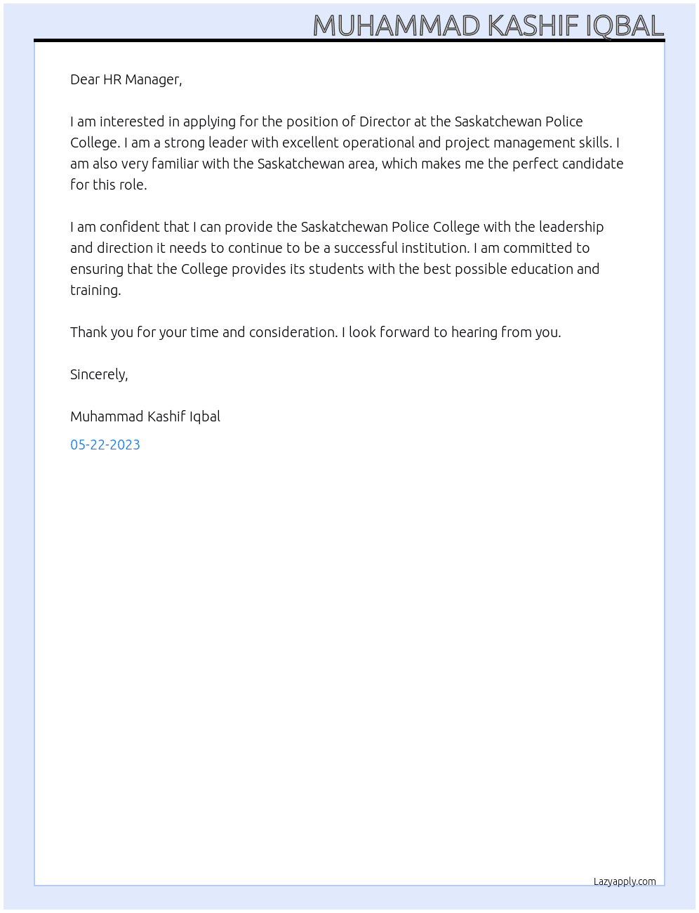 director At Saskatchewan Police College Cover Letter