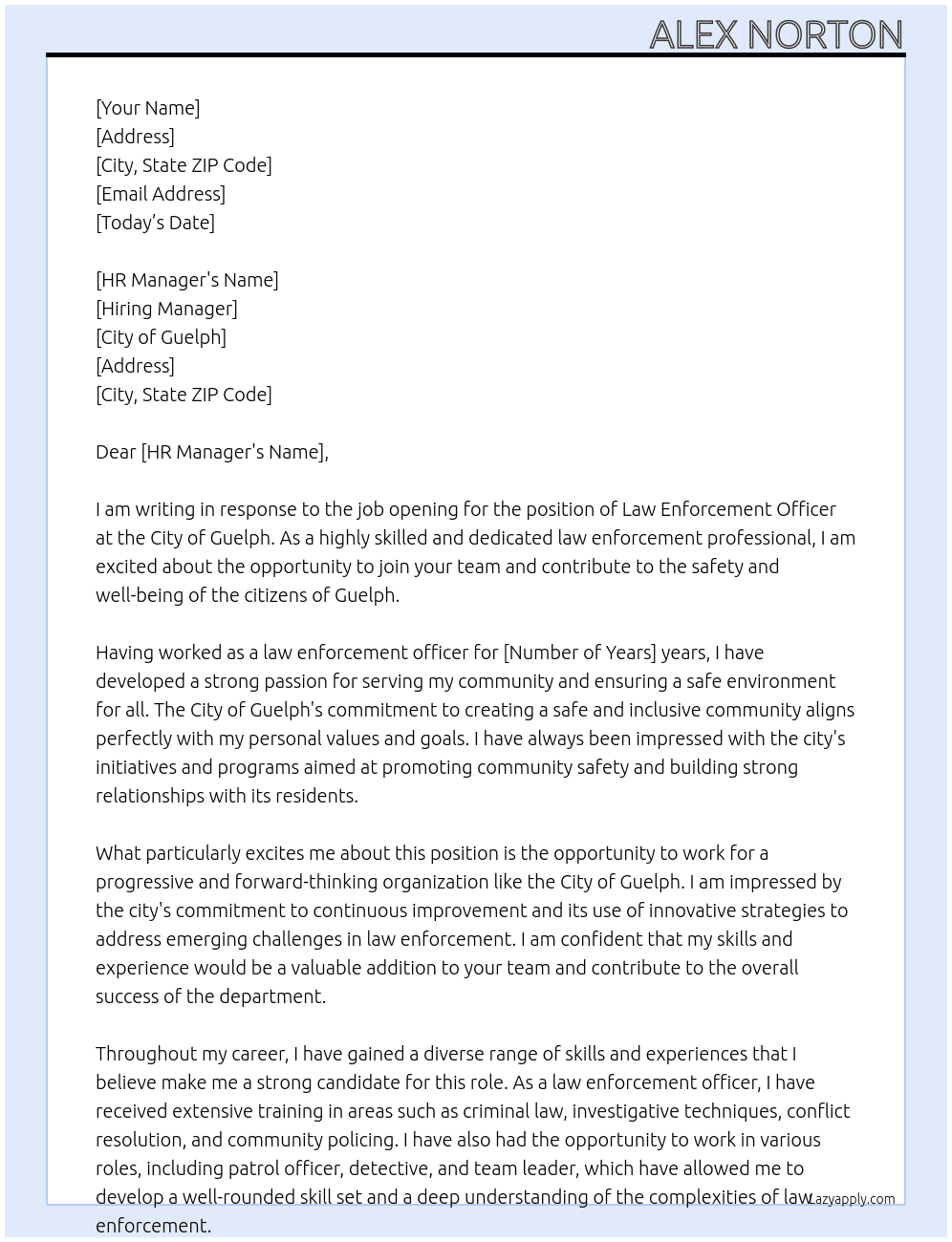 by law enforcement officer At city of guelph Cover Letter