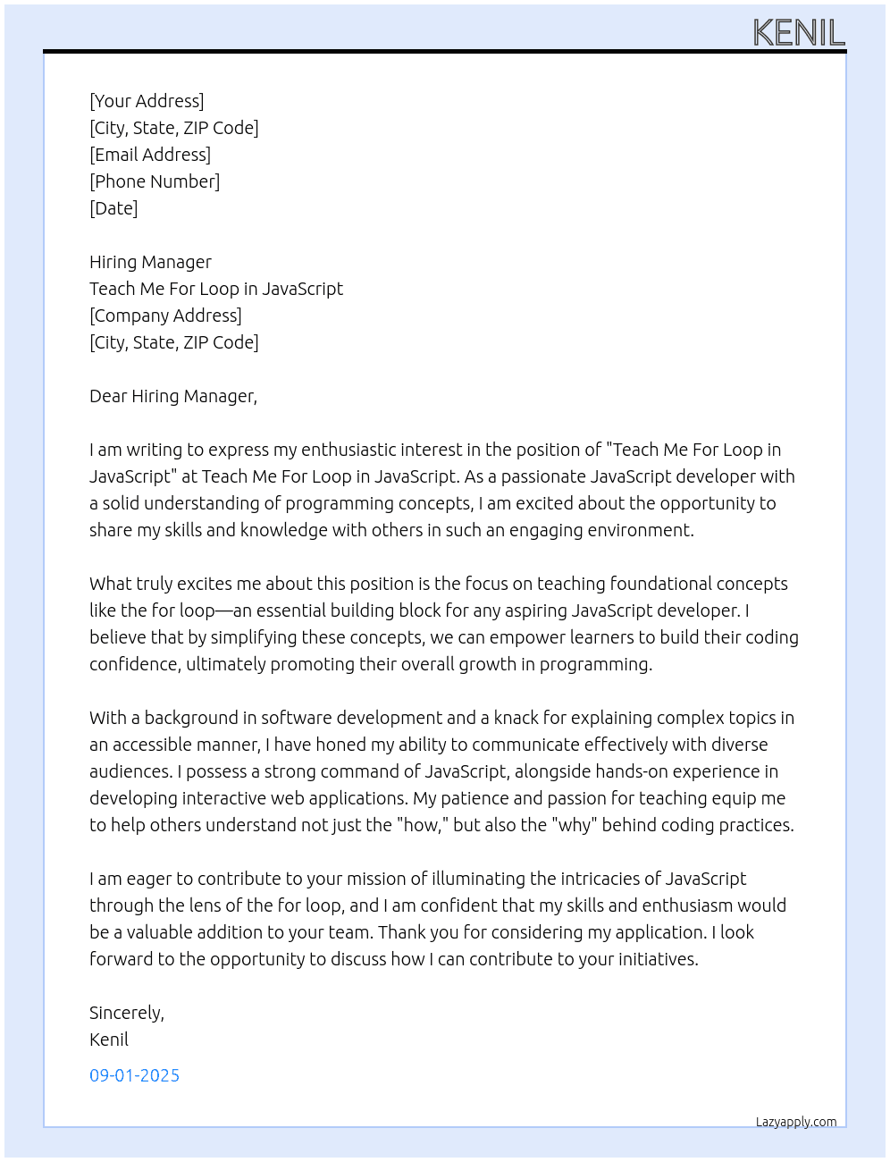 Teach Me For Loop in JavaScript At Teach Me For Loop in JavaScript Cover Letter