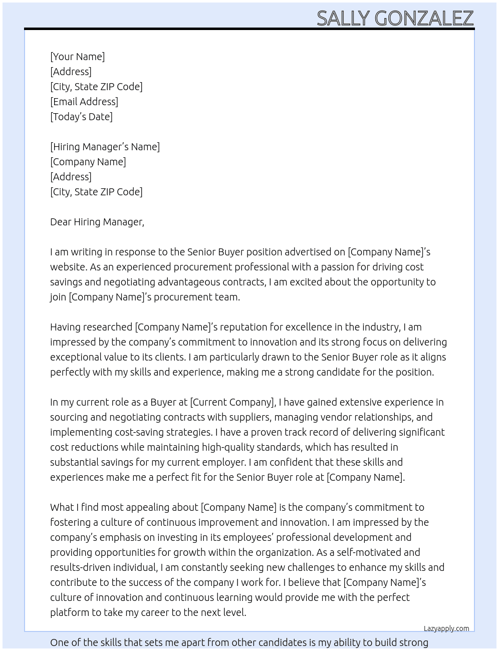 Senior Buyer At Leidos Cover Letter