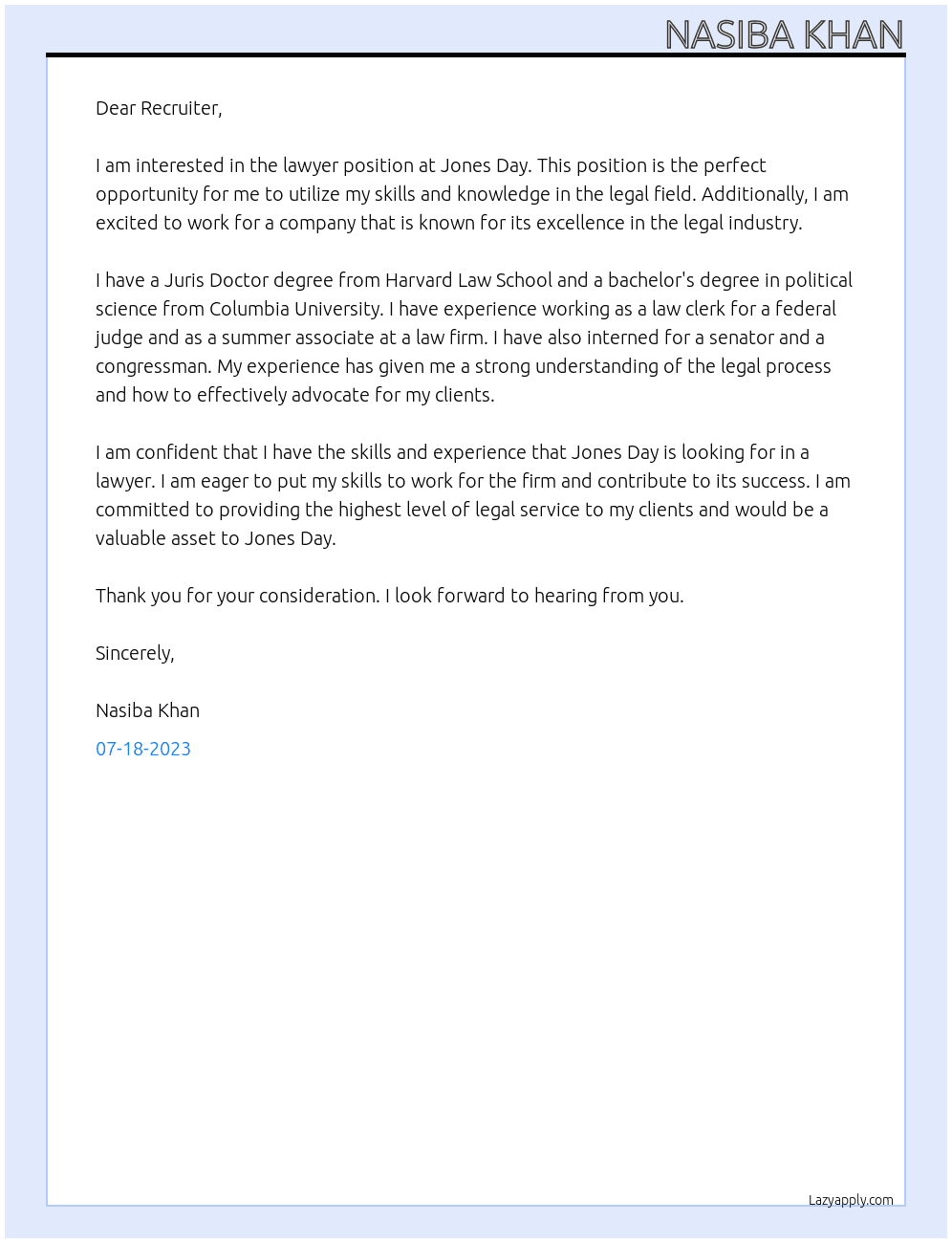 Lawyer At Jones Day Cover Letter