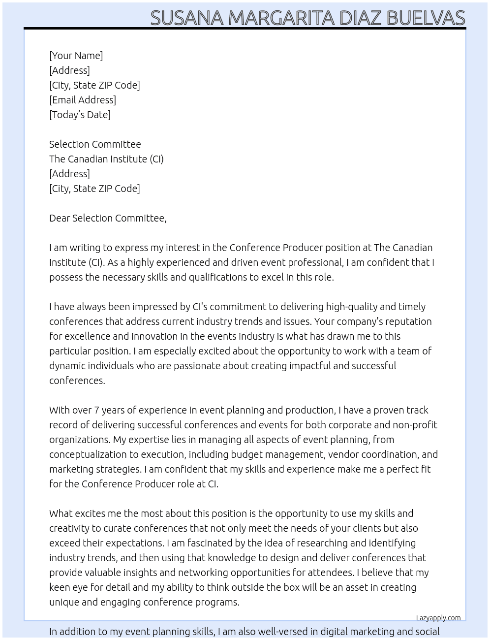 Conference Producer At The Canadian Institute (CI)  Cover Letter