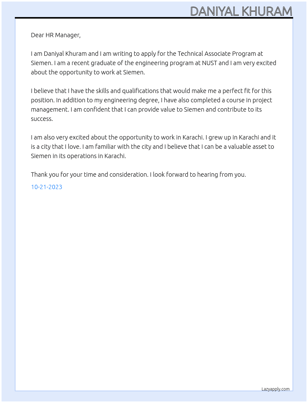 Technical Associate Program At Siemen Cover Letter