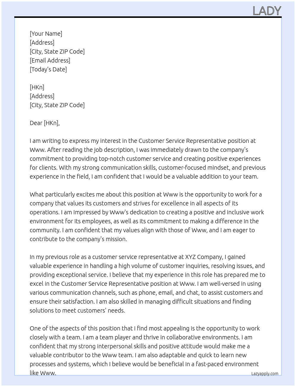  Customer service representative At Www Cover Letter