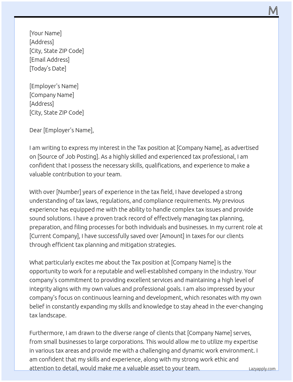 tax At c Cover Letter