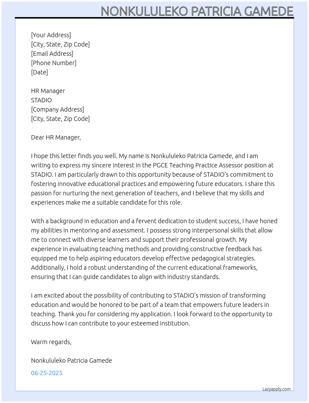 Cover letter for pgce teaching practice assessor - LazyApply