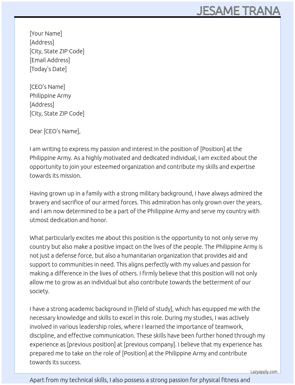 Philippine Army At Philippine Army Cover Letter